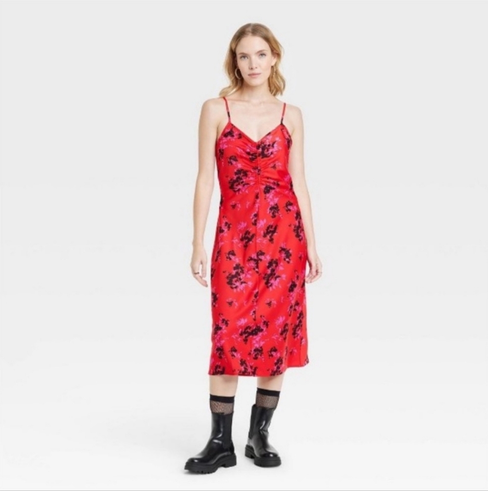 A NEW DAY Red Floral Women's SLIP Dress